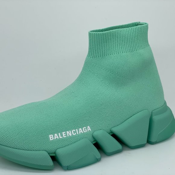 BALENCIAGA Women Stretch Knit Sock Speed 2.0 Flat Sneakers Shoes Mint - Picture 3 of 9